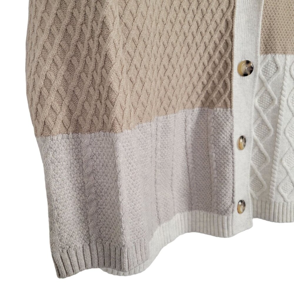 J Jill Size 2X Cardigan V-neck Sweater Multi Knit Color Block Textured Tan Cream - Picture 7 of 8